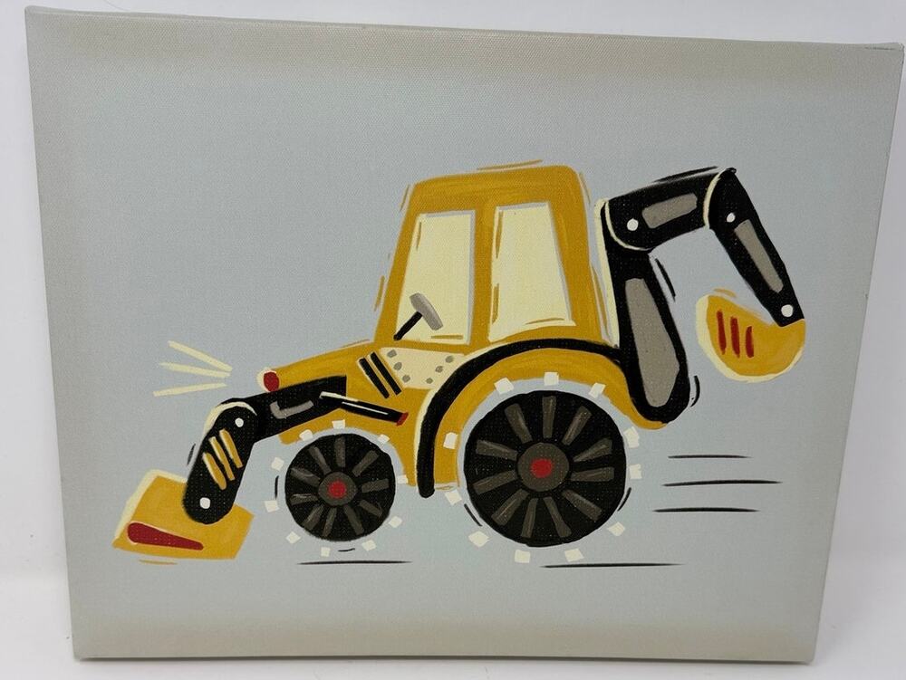 Backhoe Canvas Painting Gray Background Yellow and Black Backhoe
